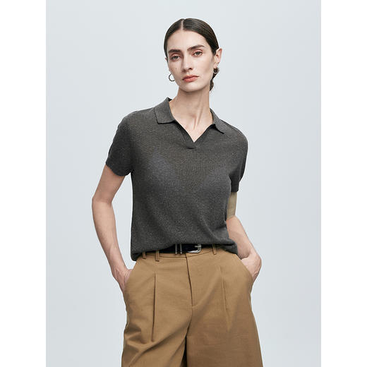 棉仓363635020-初棉亚麻复古Polo领短袖针织衫 商品图1