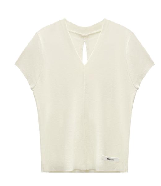 后背抽绳V领针织短袖 商品图0