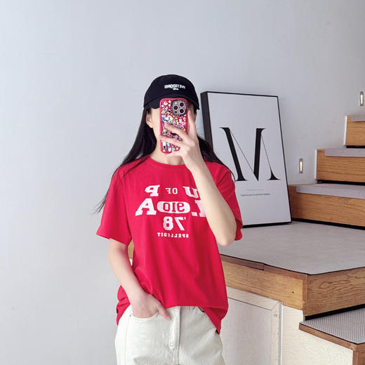 SPELLEDIT2025夏季新品学院风T恤复古印花设计感百搭短袖上衣女 商品图1