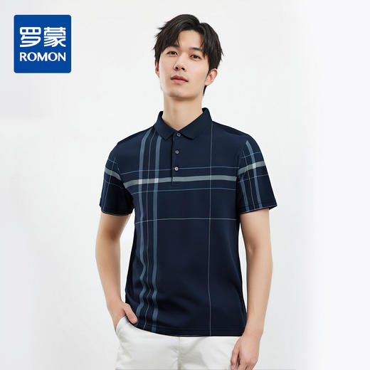 【含桑蚕丝】罗蒙男士夏季撞色线条商务polo衫男短袖男t恤男 商品图0