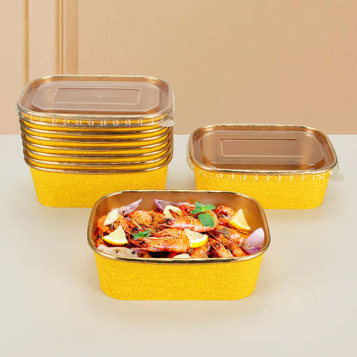 喇叭花一次性餐盒祥云金箔纸碗方形带盖饭碗小海鲜打包盒外卖便当 商品图5