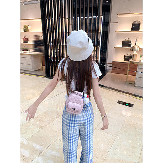 <曾小咸推荐>休闲蓝色格子高腰宽松休闲裤 商品图4