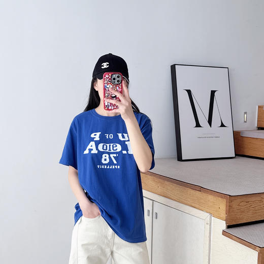 SPELLEDIT2025夏季新品学院风T恤复古印花设计感百搭短袖上衣女 商品图7