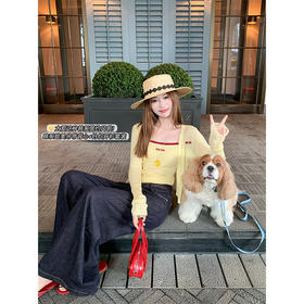 <曾小咸推荐>韩系刺绣字母针织开衫吊带两件套