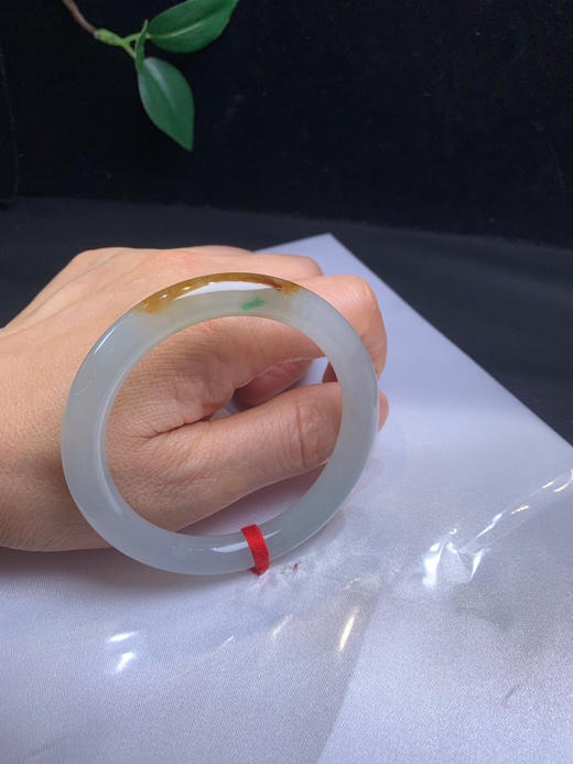 612829，53.8特色冰黄飘绿细圆条，冰冰的，清新白底飘一抹黄翡 还带了一抹阳绿色，秀美 商品图5