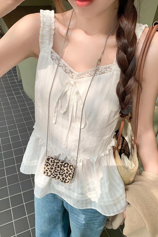 <曾小咸推荐>韩系甜美白色吊带雪纺吊带背心 商品图5