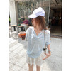 <曾小咸推荐>韩系休闲蓝色条纹连帽防晒T恤 商品缩略图2