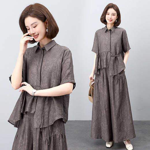 HRXYYH60632025夏装新款天丝衬衫阔腿裤套装女夏中年洋气减龄时尚高端宽松两 商品图3