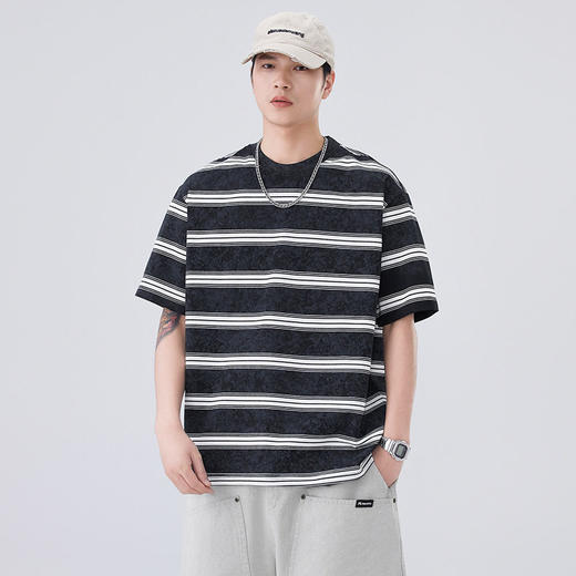 夏季新款短袖T恤宽松条纹圆领情侣海魂衫半袖t恤  AY-D3603 商品图0
