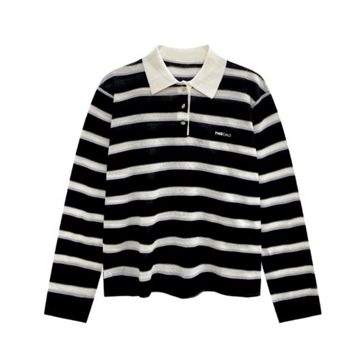 针织条纹宽松Polo衫 商品图0