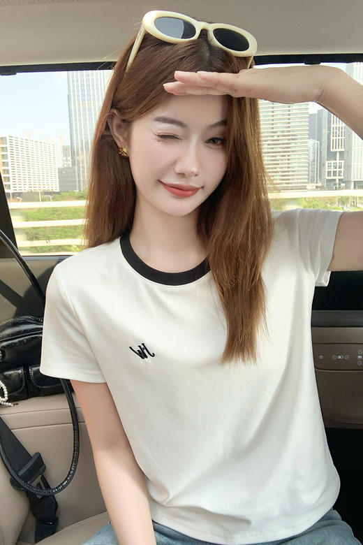 <曾小咸推荐>高级感气质简约撞色圆领短袖T恤 商品图5