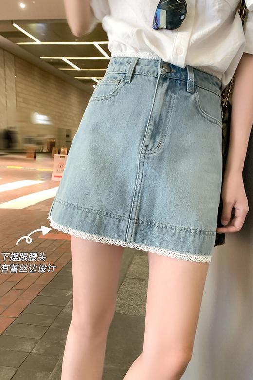 <曾小咸推荐>现货秒杀！最后一波 ！！韩系浅色牛仔拼蕾丝半身短裙 日常189.99 立减110 秒杀79.99！ 商品图5