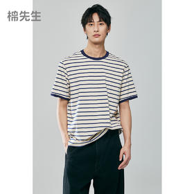 棉仓363801031-微宽松圆领条纹短袖T
