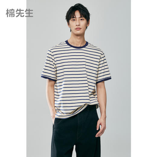 棉仓363801031-微宽松圆领条纹短袖T 商品图0