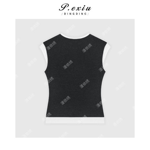 03-4潘依绣丁丁宠粉韩系设计感假两件撞色小飞袖T恤 WH00318 商品图2