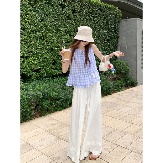 【129元任选2件】现货！蓝色格子无袖衬衫 商品图1