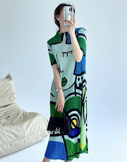 解救炎夏南韩丝天丝亚麻丝三宅抽象图案连衣裙 商品图11