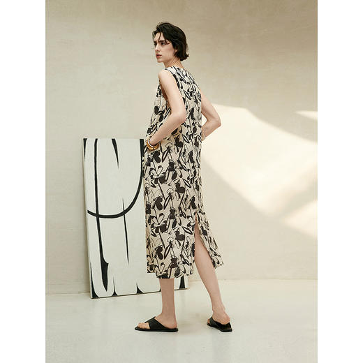 棉仓363616001-初棉复古慵懒风无袖扭结印花背心裙25春夏 商品图2