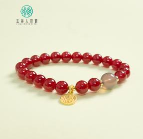 玉美人菲菲^红玛瑙单圈圆珠手串约8mm 商品图0