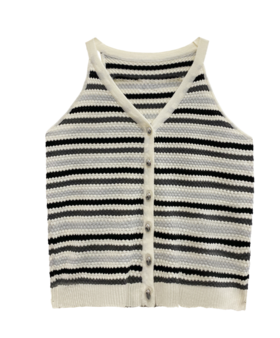 挂脖条纹针织背心开衫