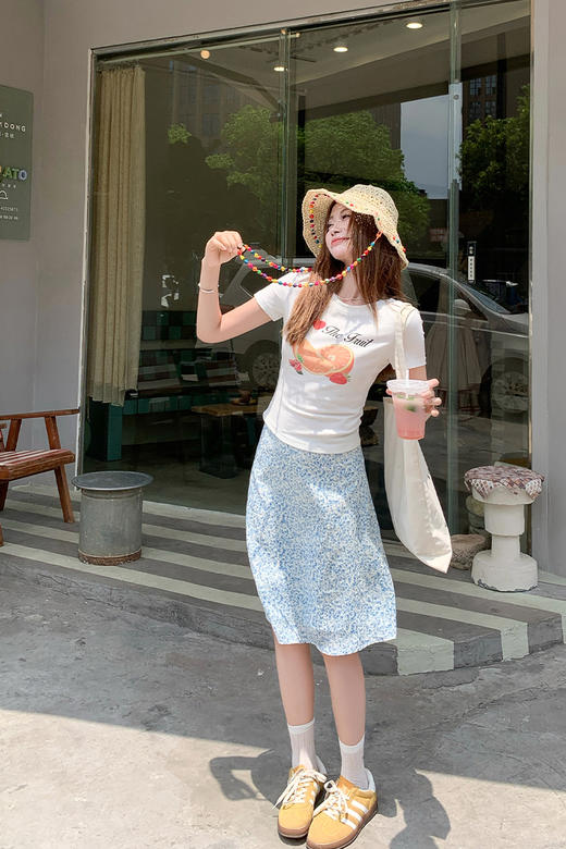 <曾小咸推荐>爱心水果印花正肩短袖T恤女修身 商品图5