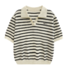 桑蚕丝羊毛POLO领条纹上衣 商品缩略图0