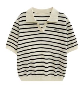 桑蚕丝羊毛POLO领条纹上衣