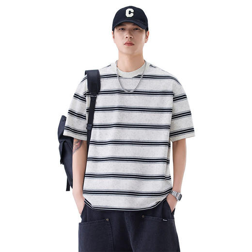 夏季新款短袖T恤宽松条纹圆领情侣海魂衫半袖t恤  AY-D3603 商品图4
