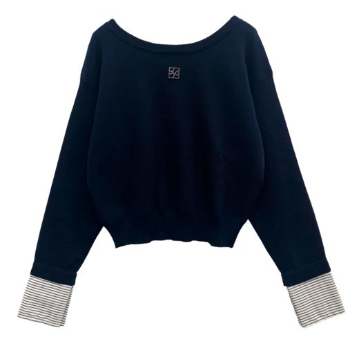 条纹袖口拼接针织衫 商品图0