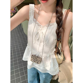 <曾小咸推荐>韩系甜美白色吊带雪纺吊带背心