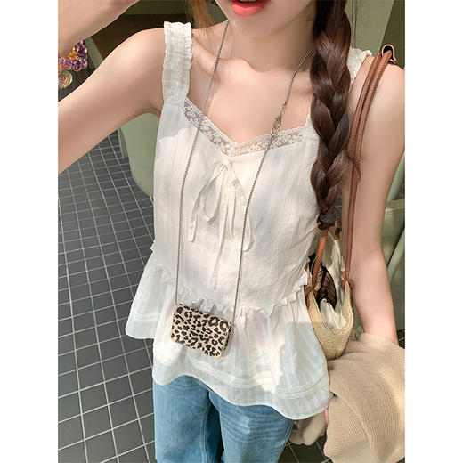 <曾小咸推荐>韩系甜美白色吊带雪纺吊带背心 商品图0