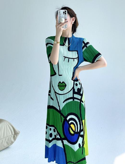 解救炎夏南韩丝天丝亚麻丝三宅抽象图案连衣裙 商品图2