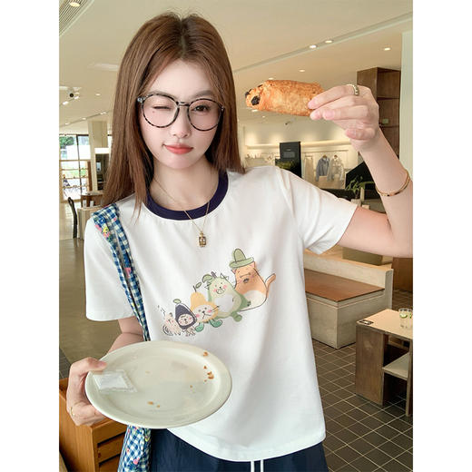 <曾小咸推荐>现货秒杀！卖完不补 ！微信打折价！韩系趣味撞色短袖 日常109.99 立减50 秒杀59.99！ 商品图1