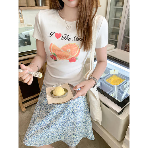 <曾小咸推荐>爱心水果印花正肩短袖T恤女修身 商品图2
