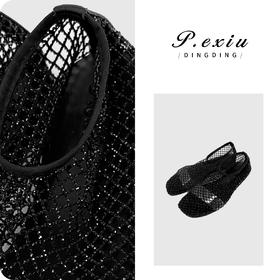 羊皮小众设计烫钻镂空网面平底鞋 QL109301