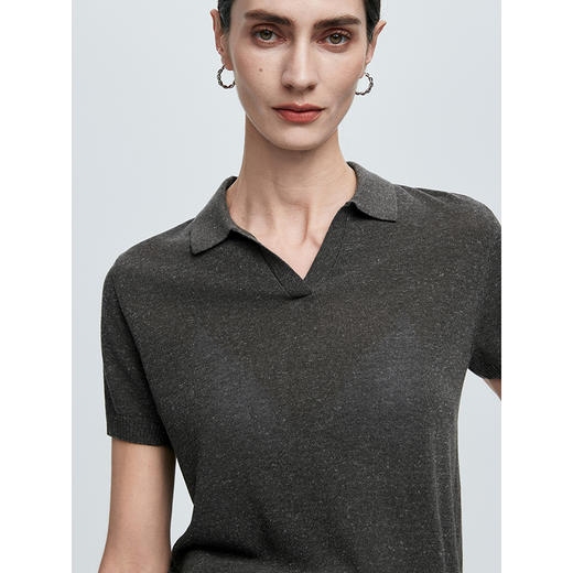 棉仓363635020-初棉亚麻复古Polo领短袖针织衫 商品图3