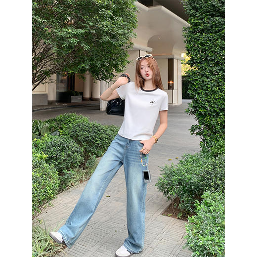 <曾小咸推荐>高级感气质简约撞色圆领短袖T恤 商品图2