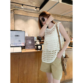 <曾小咸推荐>镂空无袖罩衫针织上衣刺绣短裤