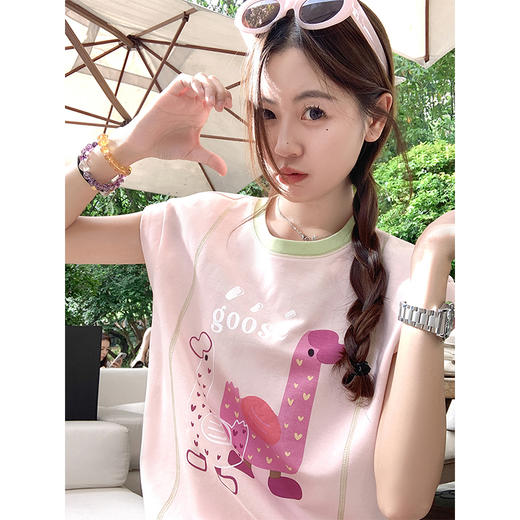 <曾小咸推荐>韩版可爱印花粉色短袖T恤 商品图2