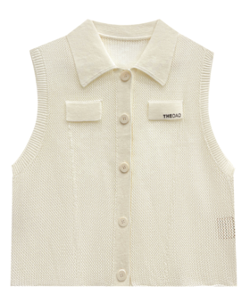 亚麻宽松镂空针织马甲