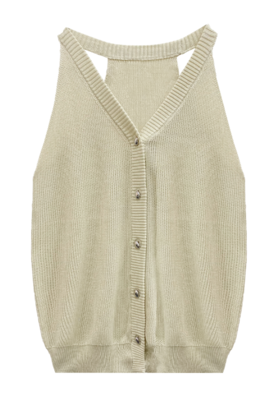 天丝挂脖针织背心开衫