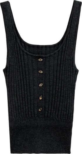 极细羊U领坑条背心