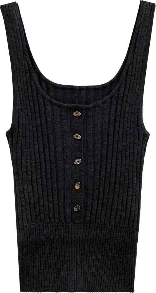 极细羊U领坑条背心 商品图0