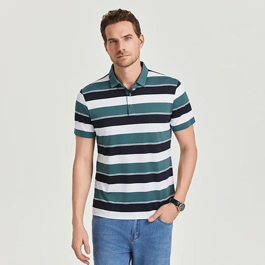夏季男士短袖T恤高档条纹锦氨翻领polo衫  HLS-W2822012 商品图1
