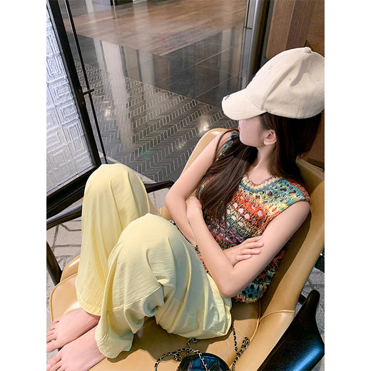 <曾小咸推荐>宽松镂空彩色条纹针织背心罩衫 商品图3