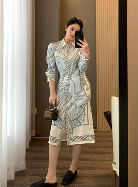 TB新款外贸原单斜纹天丝衬衫式直筒连衣裙