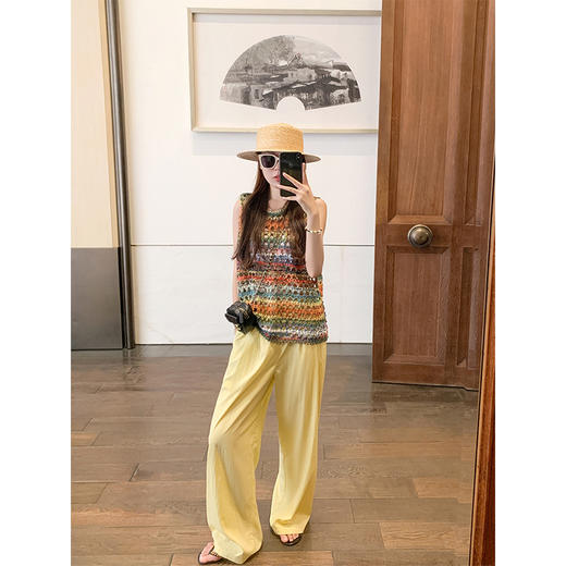 <曾小咸推荐>宽松镂空彩色条纹针织背心罩衫 商品图2