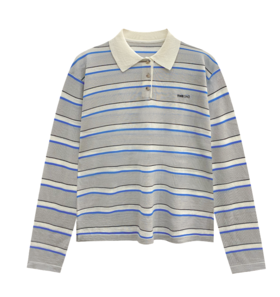 针织条纹宽松Polo衫