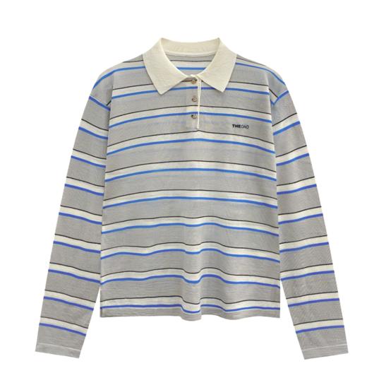 针织条纹宽松Polo衫 商品图0