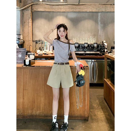 【99元任选2件】微信打折价！条纹斜肩短袖T恤 商品图4